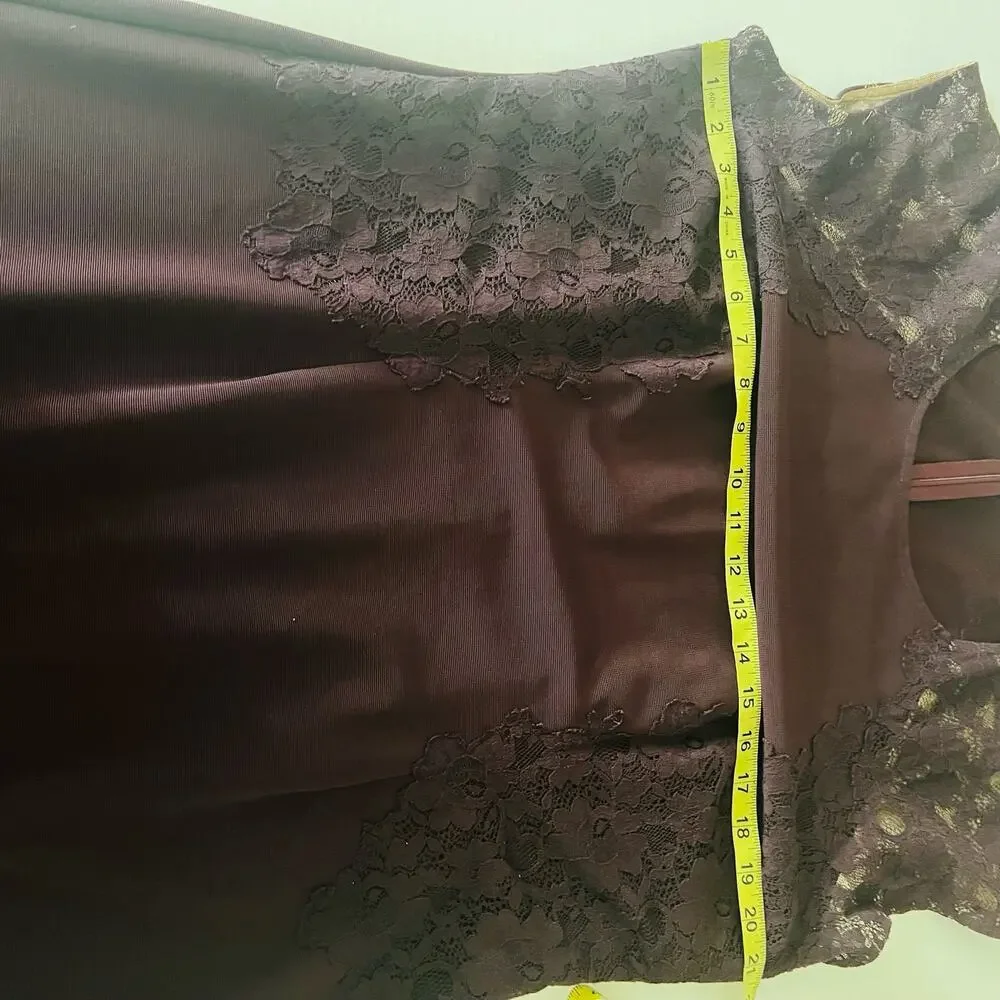 Adrianna Papell Lace Detail Cap Sleeve Sheath Dress Size 14W Burgundy - Picture 6 of 8